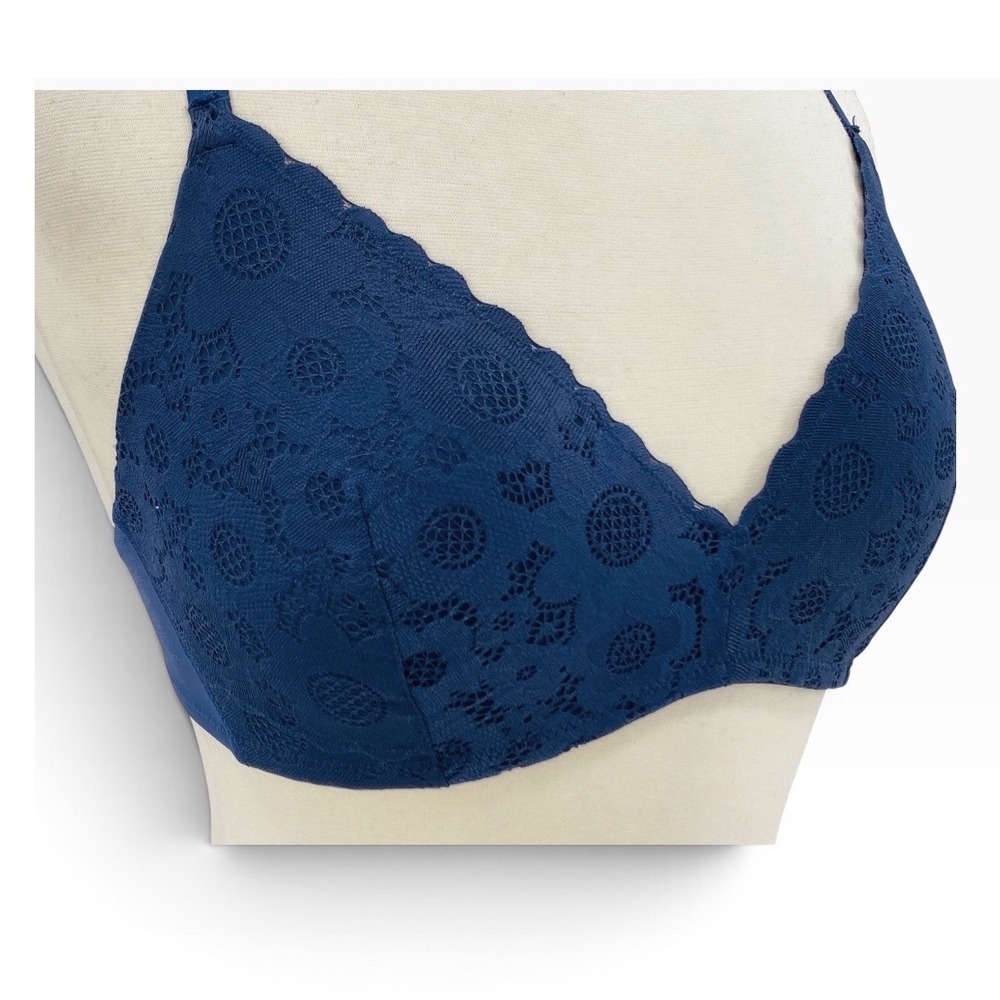 Aerie Floral Lace Wireless Bralette Blue Convertible Racerback 36C Bra